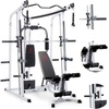 image:imageMarcy Smith Cage Workout Machine Full Body StrengthTraining Home Gym Equipment System with Leg Developer Press Bar PEC Deck and Squat RackBlackWhite