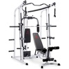 image:imageMarcy Smith Cage Workout Machine Full Body StrengthTraining Home Gym Equipment System with Leg Developer Press Bar PEC Deck and Squat RackBlackWhite