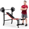 image:imageMarcy Standard Weight Bench with 80lbs to 100 lbs VinylCoated Weight Set for Strength Training Weight Lifting for Personal Home GymBlackRed  100 lbs