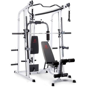 image:imageMarcy Smith Cage Workout Machine Full Body StrengthTraining Home Gym Equipment System with Leg Developer Press Bar PEC Deck and Squat RackBlackWhite