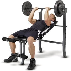 image:imageMarcy Standard Weight Bench with 80lbs to 100 lbs VinylCoated Weight Set for Strength Training Weight Lifting for Personal Home GymBlack  100 lbs
