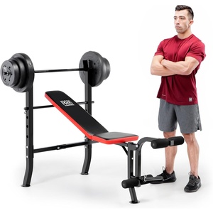 image:imageMarcy Standard Weight Bench with 80lbs to 100 lbs VinylCoated Weight Set for Strength Training Weight Lifting for Personal Home GymBlackRed  100 lbs